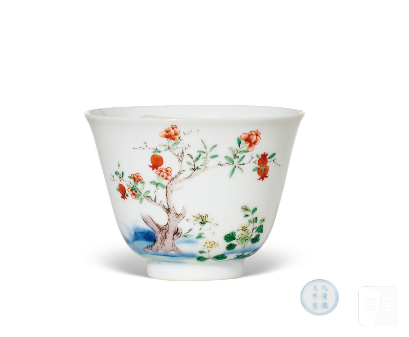 清雍正  五彩五月石榴花神杯
